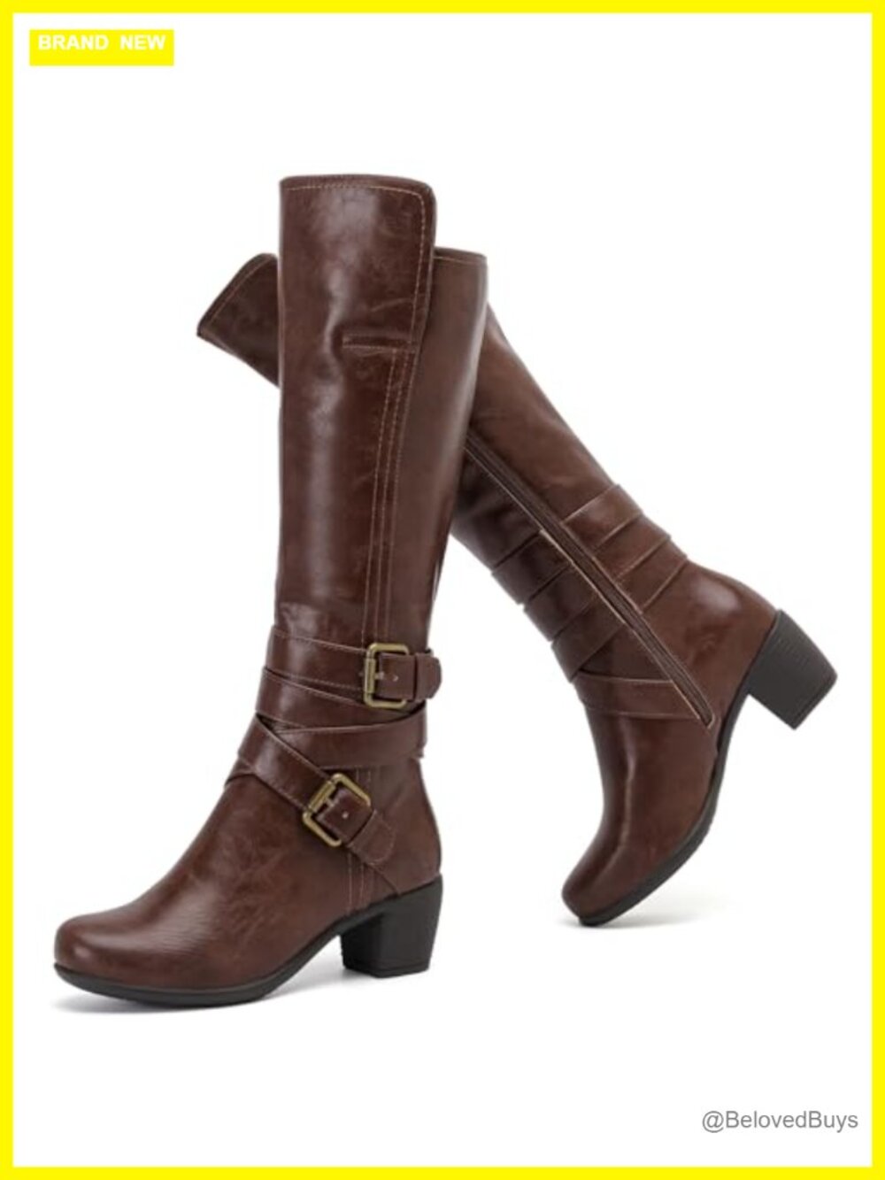 Knee High Heeled Boots Faux Leather Pointed Toe Side Zip